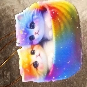 RAINBOW KITTENS IN A BASKET ACRYLIC TWO-SIDED HAND POURED HANGING CAR/PURSE